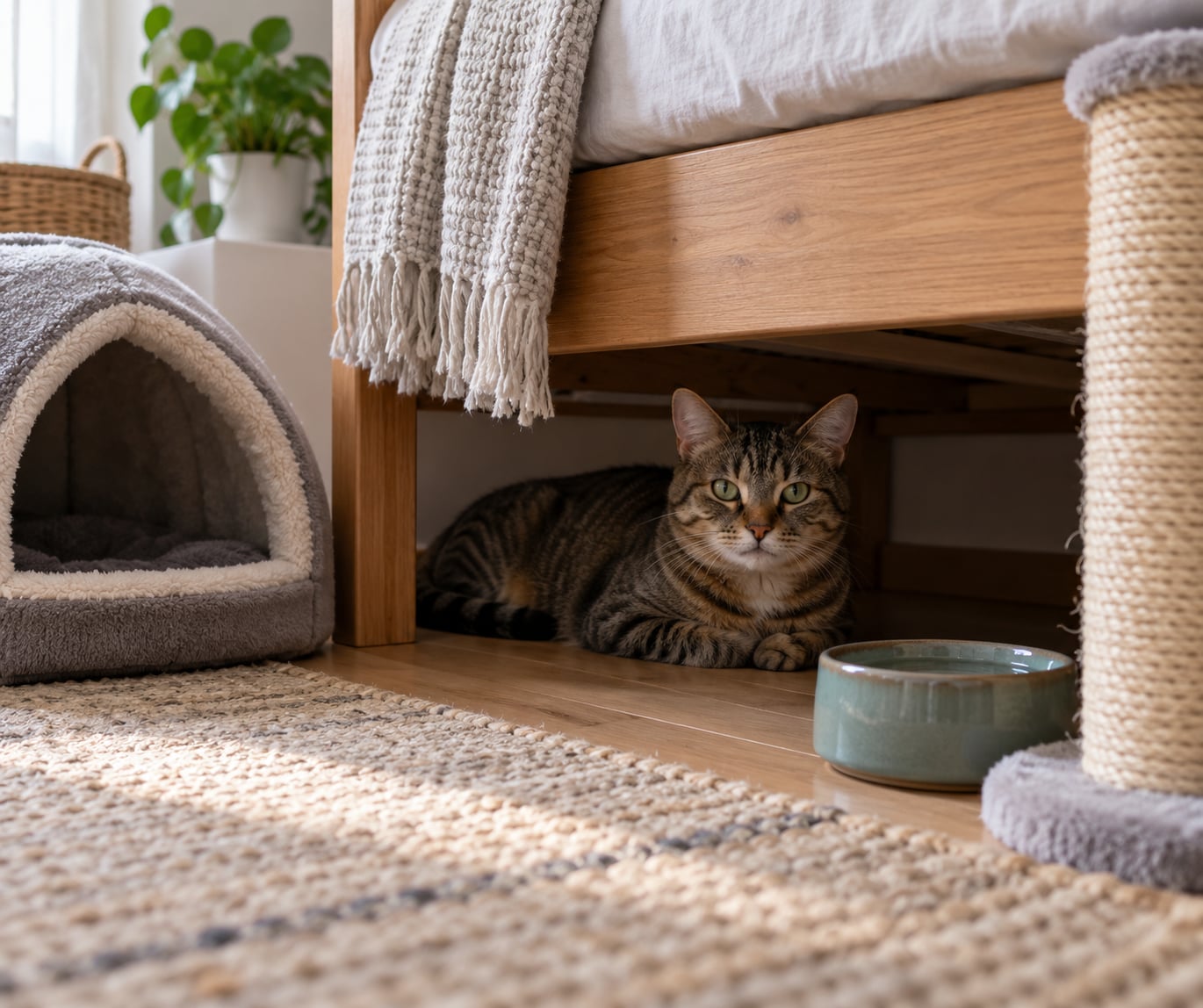 why does my cat hide under the bed